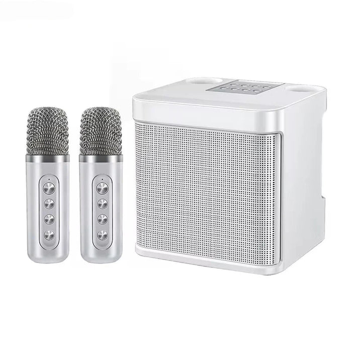 Draagbare karaoke-luidspreker met twee microfoons, wit