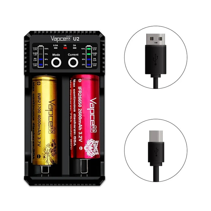 Slimme USB-minilader Vapcell U2 van 2 A