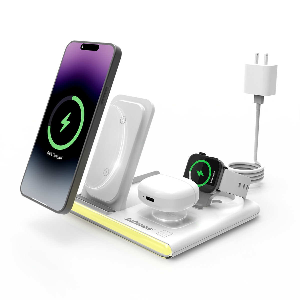 Jabees PowerGlow 4-in-1 opvouwbaar draadloos laadstation met ledlamp