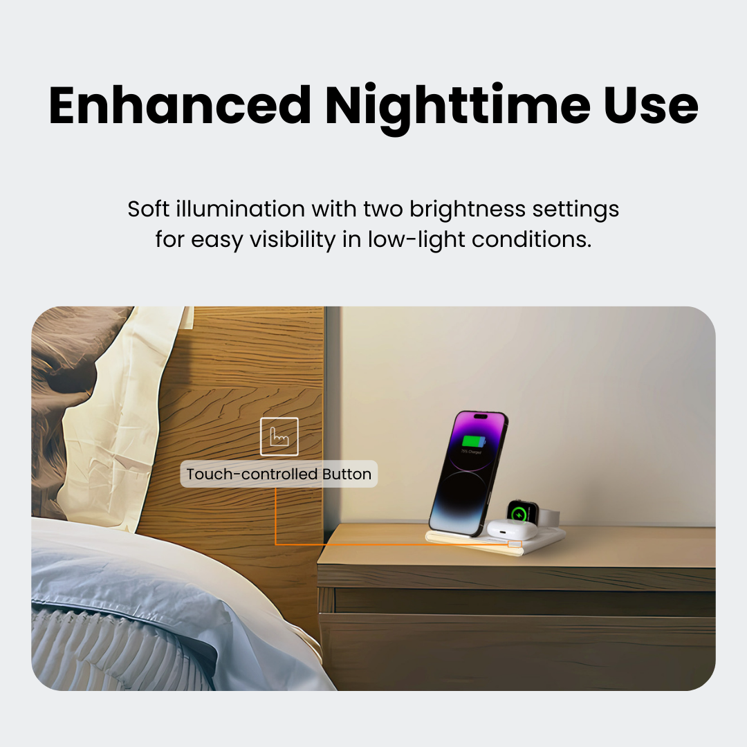 Jabees PowerGlow 4-in-1 opvouwbaar draadloos laadstation met ledlamp