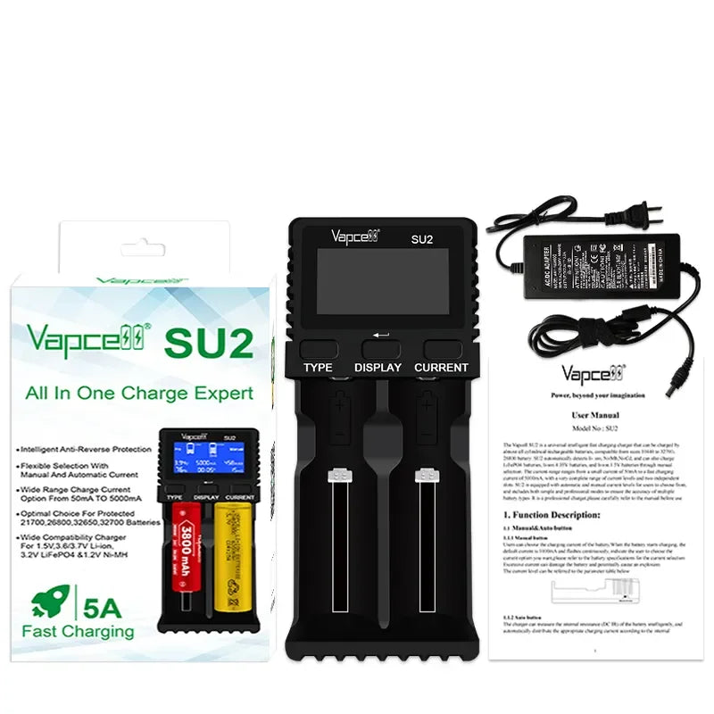 Slimme Vapcell SU2-oplader met twee sleuven