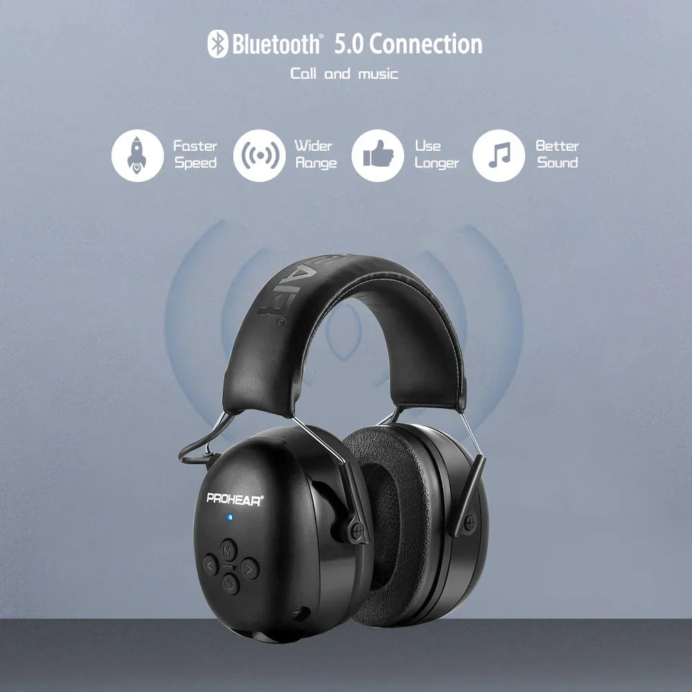 Black electronic Bluetooth hearing protection earmuffs