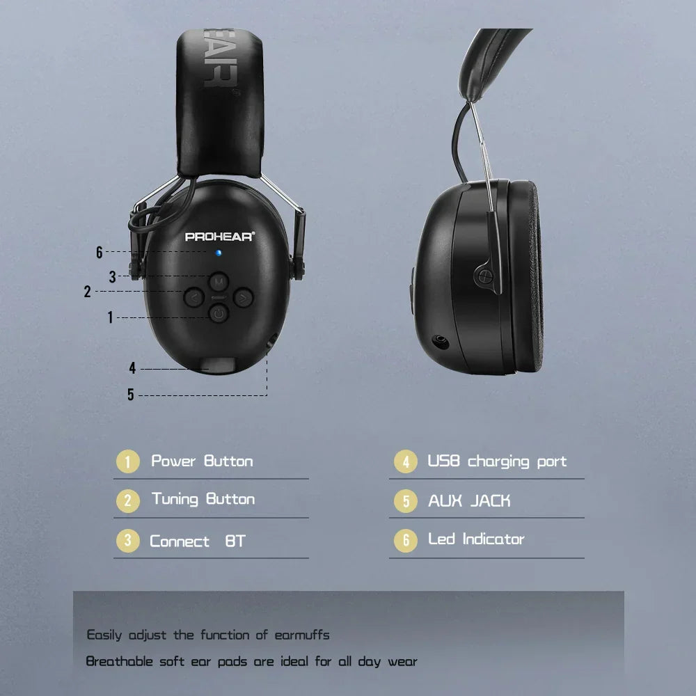 Black electronic Bluetooth hearing protection earmuffs