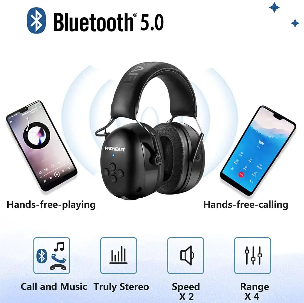 Black electronic Bluetooth hearing protection earmuffs