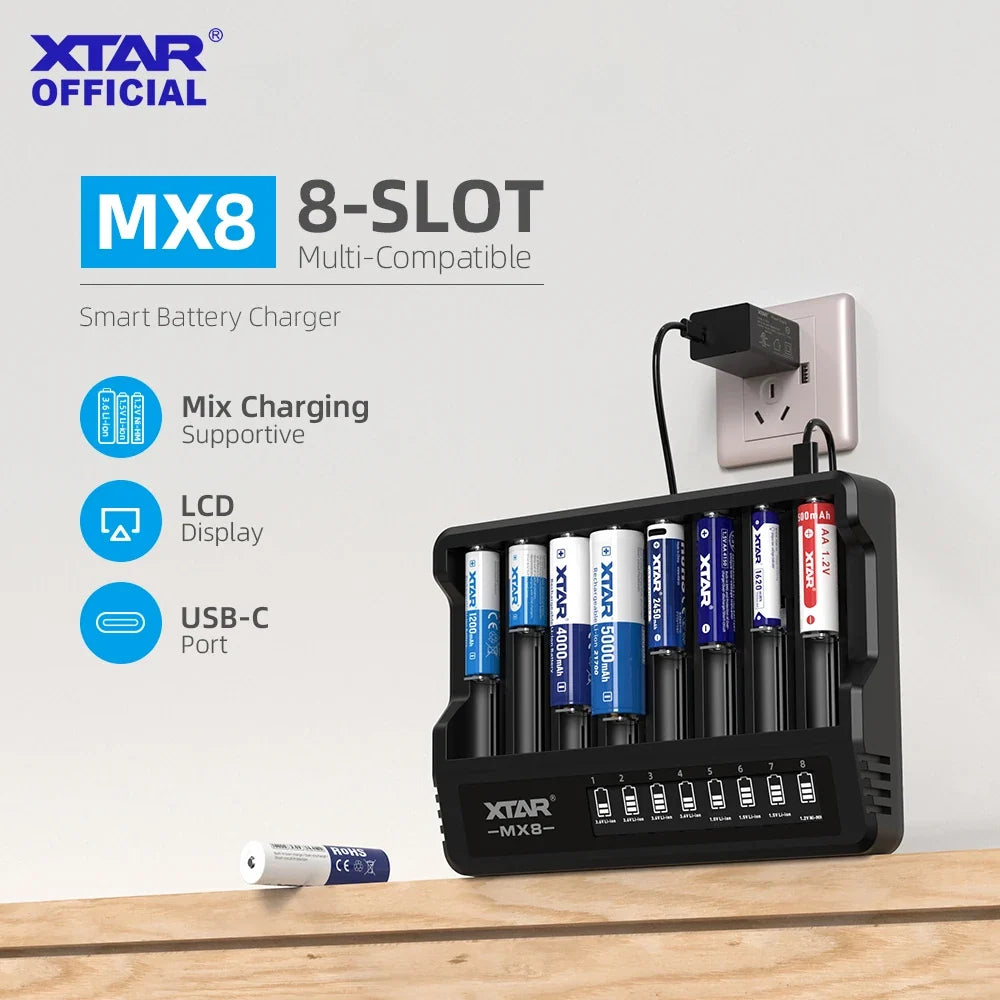 Slimme XTAR MX8-acculader