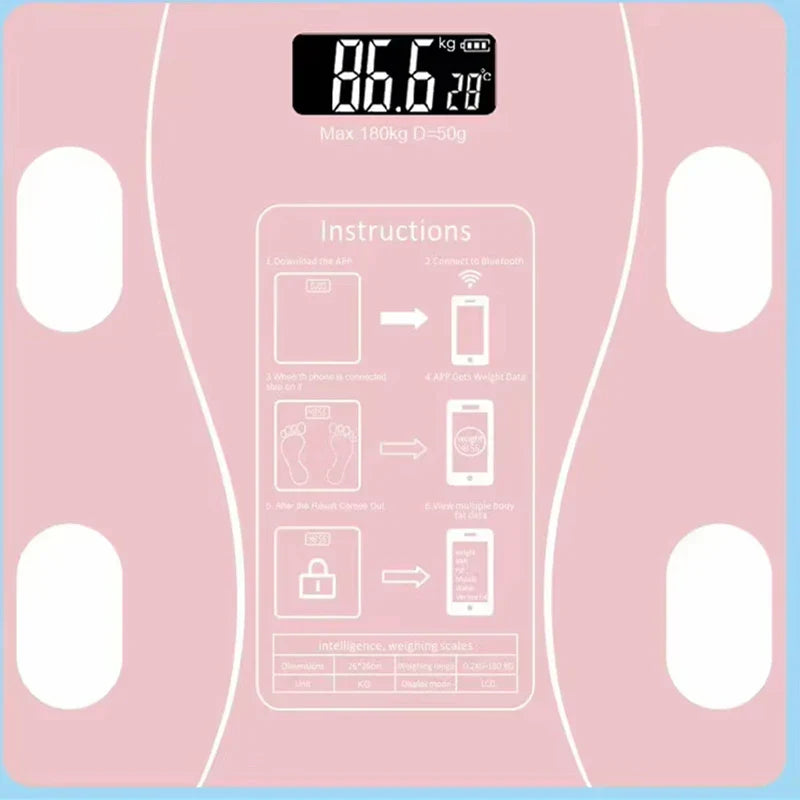 Slimme Bluetooth-weegschaal met lichaamsvetmeting, roze
