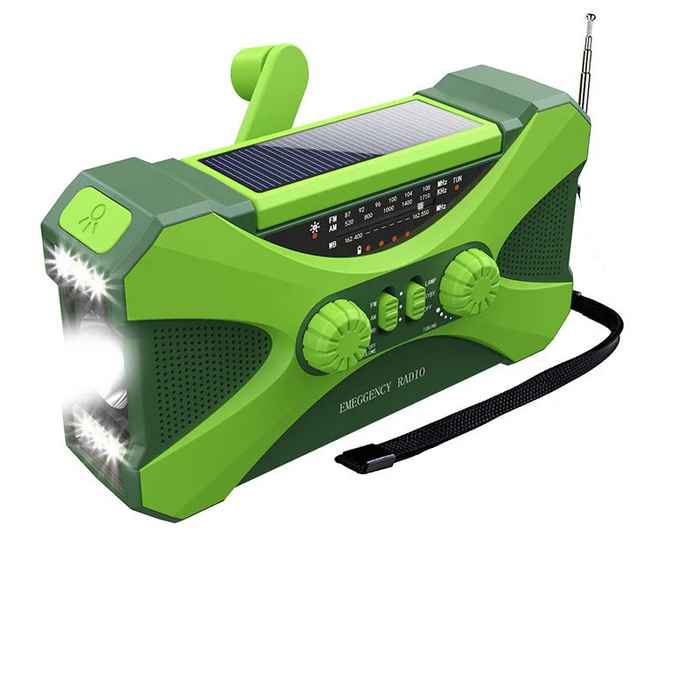 Zonne-noodradio met zwengel, groen