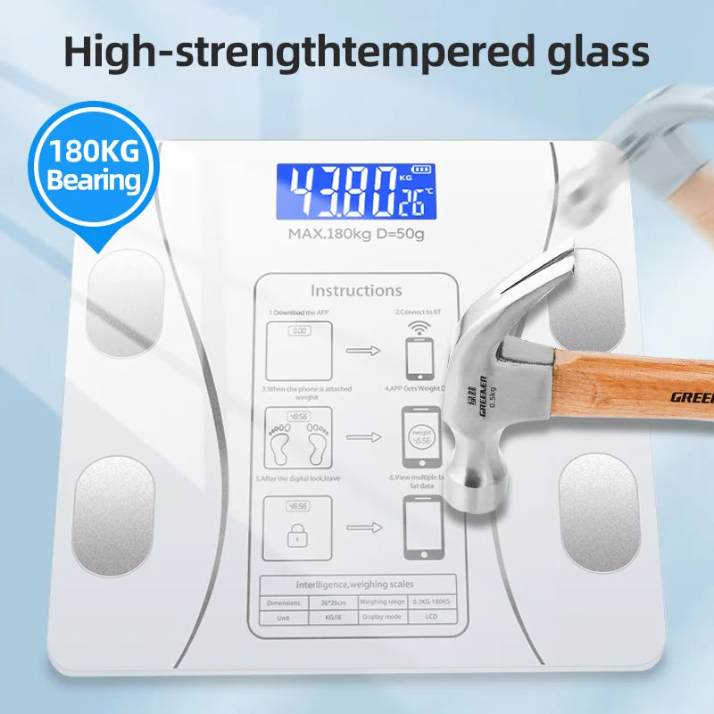 Slimme Bluetooth-weegschaal met lichaamsvetmeting, wit