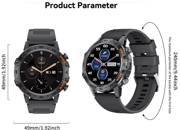 Montre connectée Bluetooth pour homme, noire