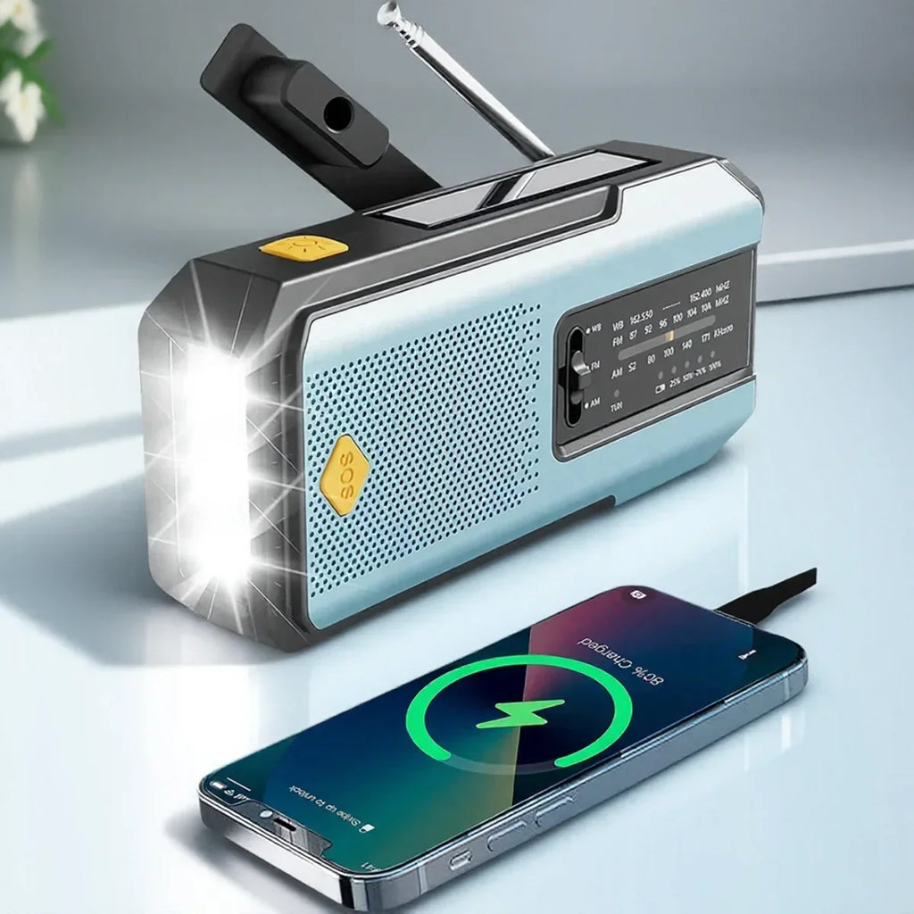 Radio d’urgence solaire avec lampe torche LED, bleue