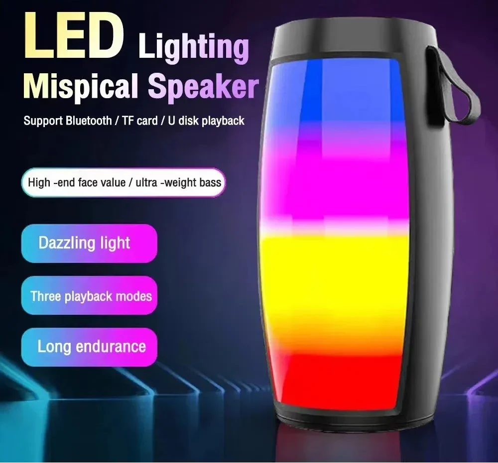 Black speaker with LED lighting and powerful bass