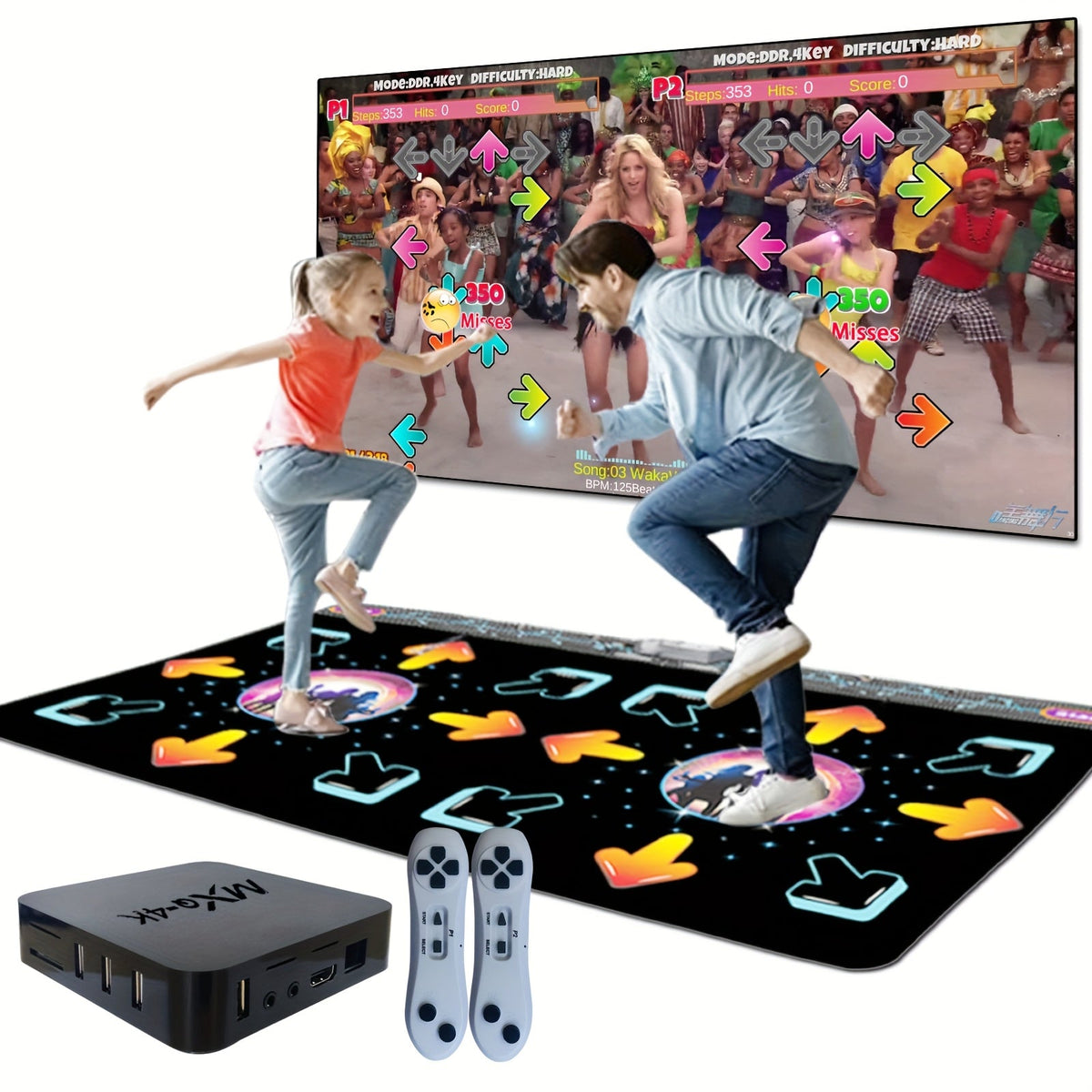 Two-player dance mat with motion sensor