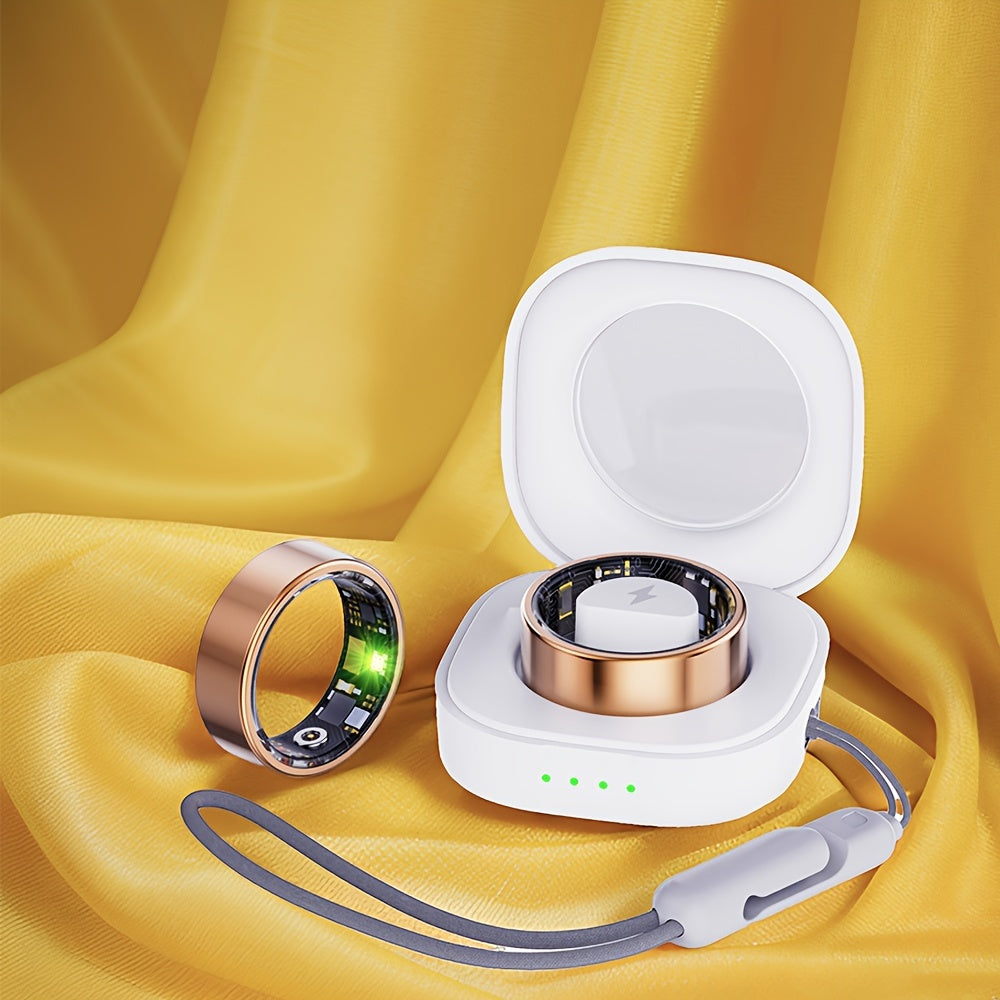 Gold smart fitness ring with charging case