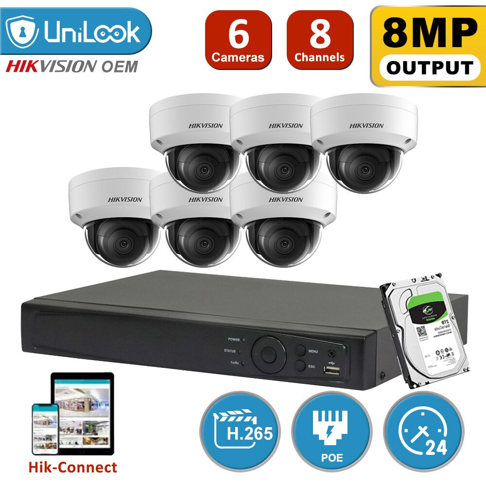 Hikvision 4K 8 MP IP-videobewakingsset met PoE, DS-2CD2185FWD-IS