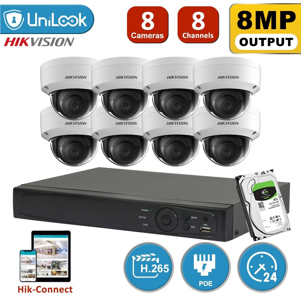 Hikvision 4K 8 MP IP-videobewakingsset met PoE, DS-2CD2185FWD-IS