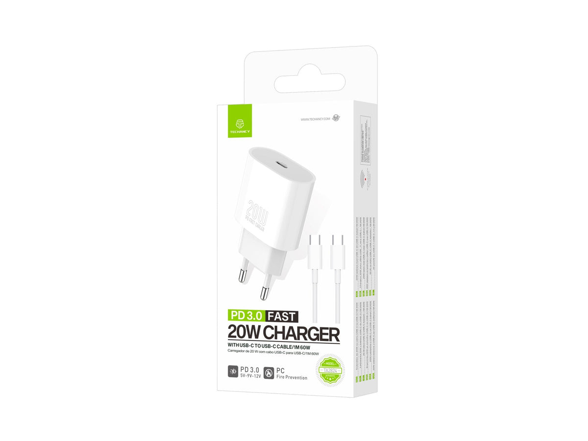 Techancy TA2824 PD 3.0 USB-C-oplader van 20 W met USB-C-kabel