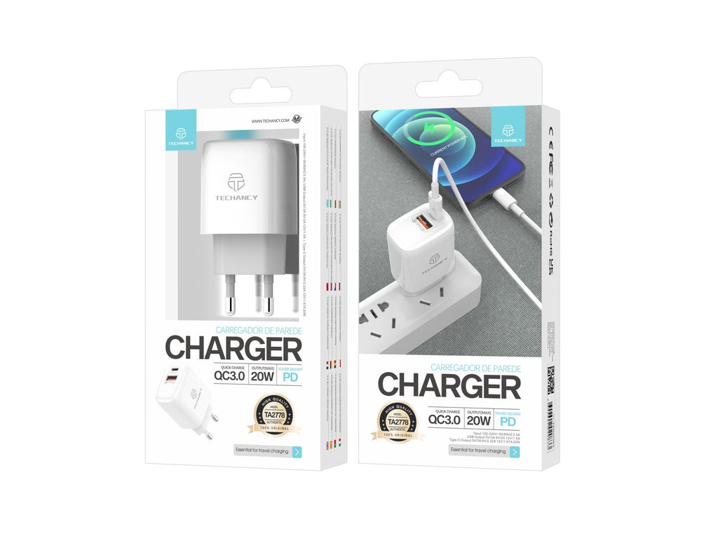 Witte Techancy TA2801 oplader van 20 W met PD-snel opladen en QC 3.0