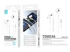 Techancy TD8036 bedrade oordopjes met 3,5 mm aansluiting en microfoon, wit