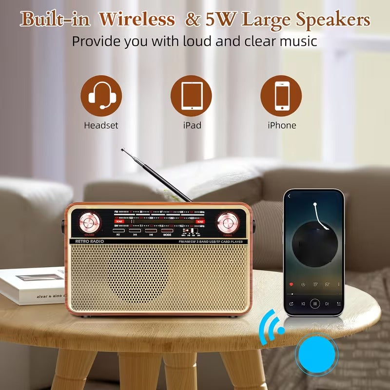 Draagbare AM/FM/SW-radio met USB, TF en AUX