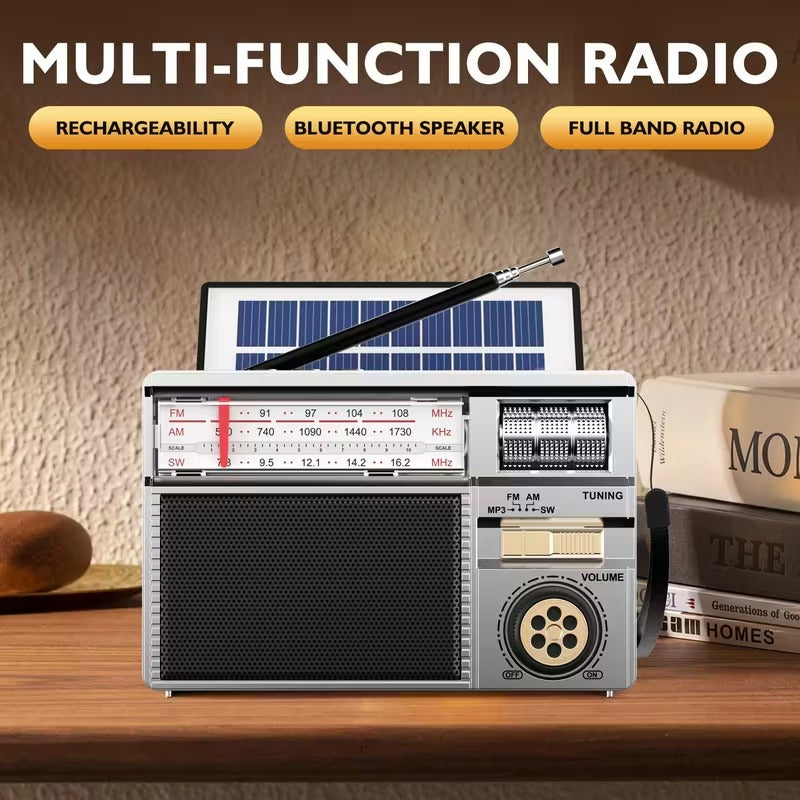 Multifunctionele draagbare radio FM/AM/Bluetooth/zonnepaneel