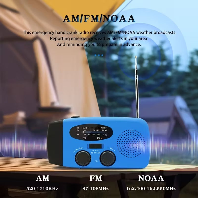Radio d'urgence avec lampe torche et batterie externe